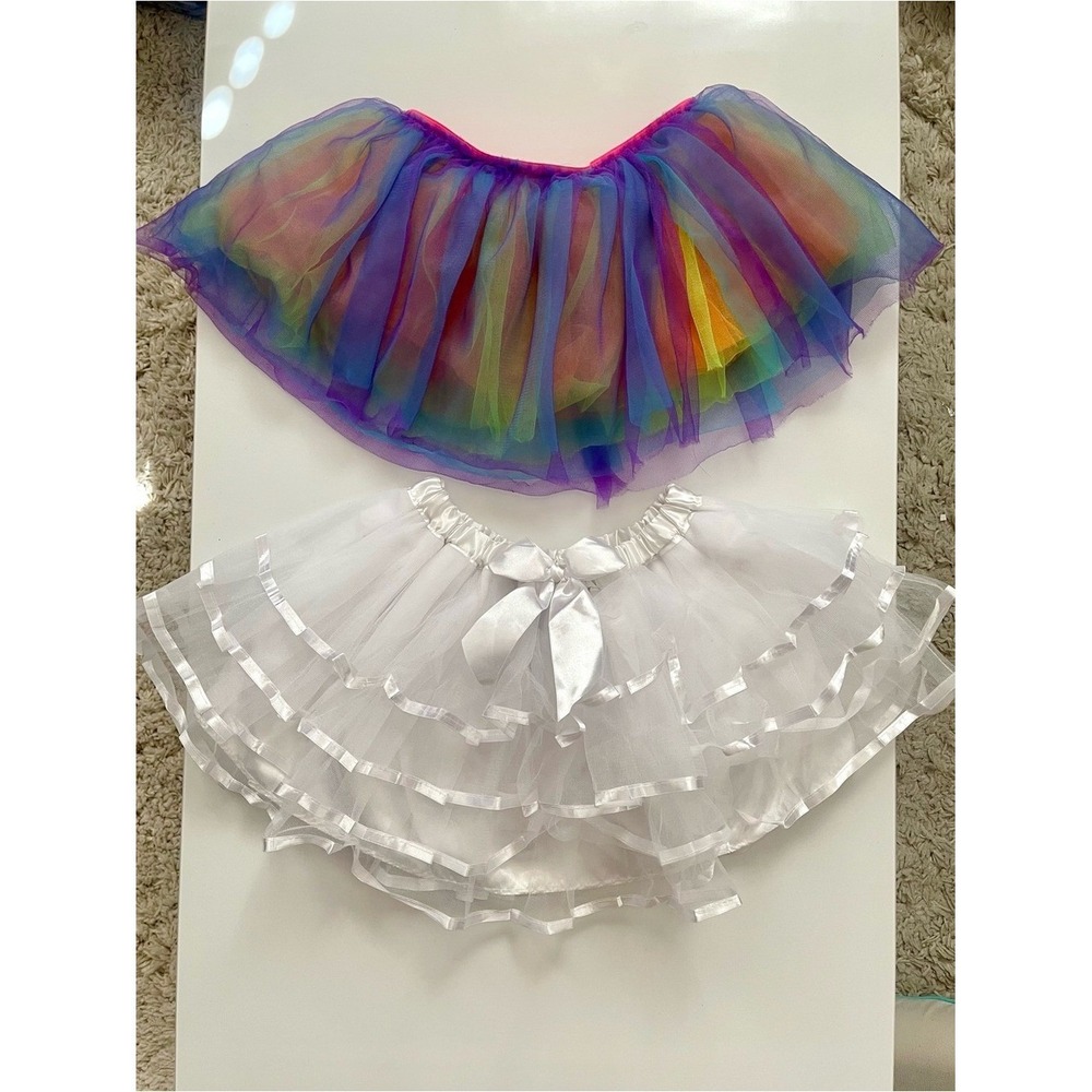 Rainbow Tulle Costume Skirt & White Petticoat tutu Set